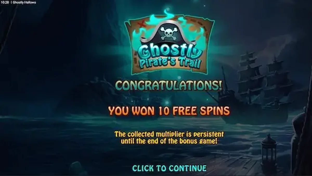 Tampilan visual game slot Ghostly Hallows dengan tema kapal bajak laut hantu